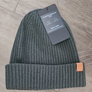 Fabletics Green Ribbed Knit Hat with Leather Patch